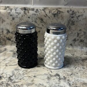Fenton White and Black hobnail salt & pepper shakers.